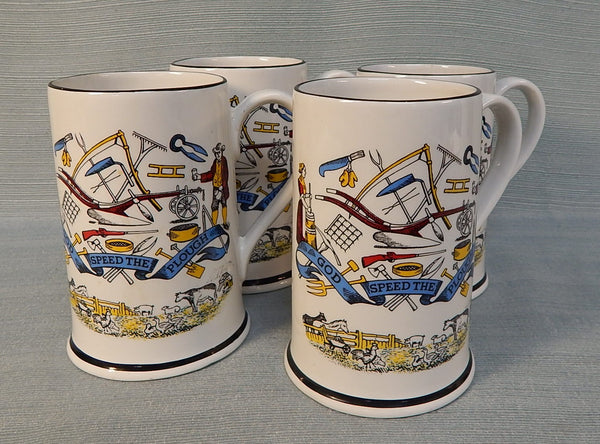 Vintage Burleigh God Speed The Plough Cider Mugs - Set of 4