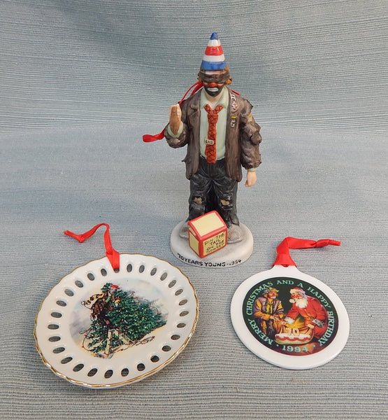 70 Years Young Emmett Kelly Limited Edition Signed Clown Figurine Ornament Collection - Lot of 3