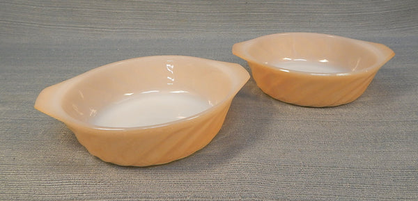 Pair of Vintage Fire King Peach Opalescent Baking Dishes