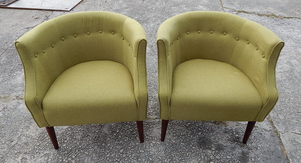 Pair of Upholstered Tufted Barrel Chairs