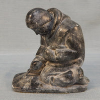 Inuit Soapstone Ice Fisherman 6" Carved Figurine