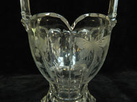 Vintage Heisey 13" Etched Glass Basket Vase