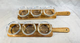 Home Essentials Set of 2 Acacia Serving Boards with 6 Glass Bowls - Brand New