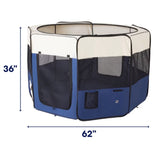 Frisco Soft-Sided Pet Playpen, Cream/Navy, 62" L x 62" W x 32" H - Brand New!