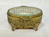 Vintage Hollywood Regency Oval Ormolu Style Brass Jewelry Box