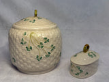 Beleek Basketweave Cookie Jar and Trinket Dish