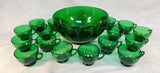 Vintage Anchor Hocking Forest Green Punchbowl Set with 16 Cups