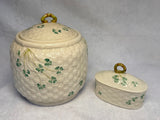 Beleek Basketweave Cookie Jar and Trinket Dish