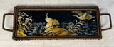 Cranes in Marsh Wood Tray with Brown Wicker Frame