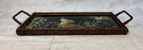 Cranes in Marsh Wood Tray with Brown Wicker Frame