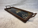 Cranes in Marsh Wood Tray with Brown Wicker Frame