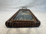 Cranes in Marsh Wood Tray with Brown Wicker Frame