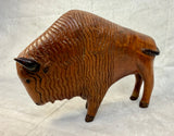 Hand Carved Wood Bison Sculpture