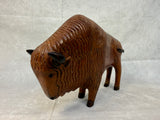 Hand Carved Wood Bison Sculpture