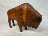Hand Carved Wood Bison Sculpture
