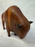 Hand Carved Wood Bison Sculpture