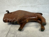 Hand Carved Wood Bison Sculpture