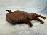 Hand Carved Wood Bison Sculpture
