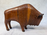 Hand Carved Wood Bison Sculpture