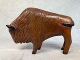 Hand Carved Wood Bison Sculpture