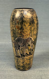 Pair Of Kenyan Carved Soapstone Vases with Animal Designs