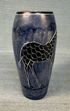 Pair Of Kenyan Carved Soapstone Vases with Animal Designs