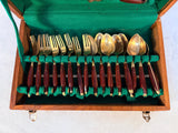 Kee Teck Vintage Thai, Siam 19 pc Brass Flatware Set w/ Wooden Case