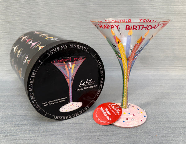 Lolita Happy Birthday-tini Hand Painted Martini Glass - Brand New!