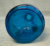 Blue and Amber Blown Glass Cruet and Stopper with Handpainted Designs