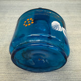 Blue and Amber Blown Glass Cruet and Stopper with Handpainted Designs