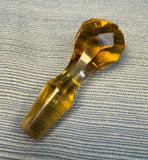 Blue and Amber Blown Glass Cruet and Stopper with Handpainted Designs