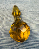 Blue and Amber Blown Glass Cruet and Stopper with Handpainted Designs