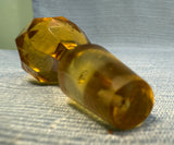 Blue and Amber Blown Glass Cruet and Stopper with Handpainted Designs