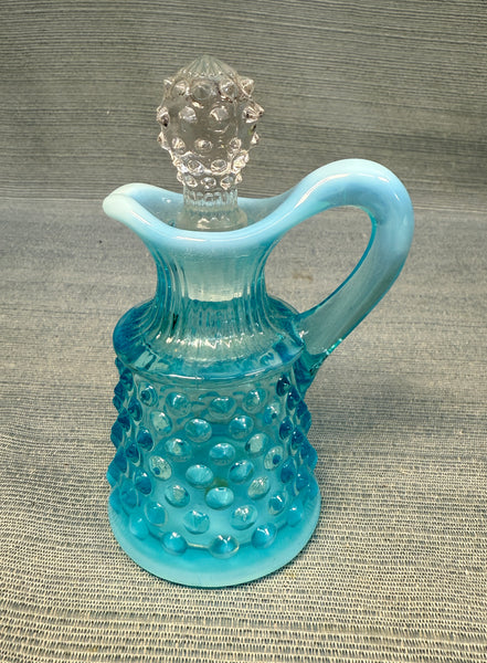 Fenton Blue Opalescent Hobnail Cruet with Original Stopper