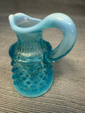 Fenton Blue Opalescent Hobnail Cruet with Original Stopper