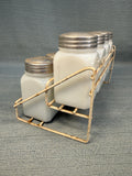 Vintage Hazel Atlas Milk Glass Spice Shakers Set with Rack