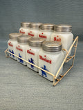 Vintage Hazel Atlas Milk Glass Spice Shakers Set with Rack