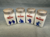 Vintage Hazel Atlas Milk Glass Spice Shakers Set with Rack