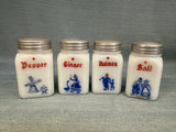 Vintage Hazel Atlas Milk Glass Spice Shakers Set with Rack