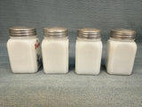 Vintage Hazel Atlas Milk Glass Spice Shakers Set with Rack