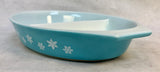 Vintage Pyrex 1.5 Qt Snowflake Blue Divided Dish
