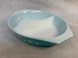 Vintage Pyrex 1.5 Qt Snowflake Blue Divided Dish