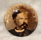 Antique 6" Round Colombia Celluloid Photo Portait Mounted on Tin, c. 1900