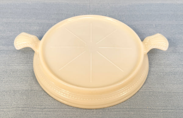 Fire-King Vintage Oven Glass Cream Ivory Trivet 1940s Ornate Handles, Hot Plate