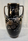 Large Black Glass Two-Handled Vase with Silver Overlay