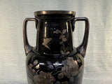 Large Black Glass Two-Handled Vase with Silver Overlay