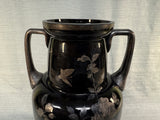 Large Black Glass Two-Handled Vase with Silver Overlay