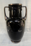 Large Black Glass Two-Handled Vase with Silver Overlay