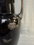 Large Black Glass Two-Handled Vase with Silver Overlay