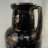 Large Black Glass Two-Handled Vase with Silver Overlay